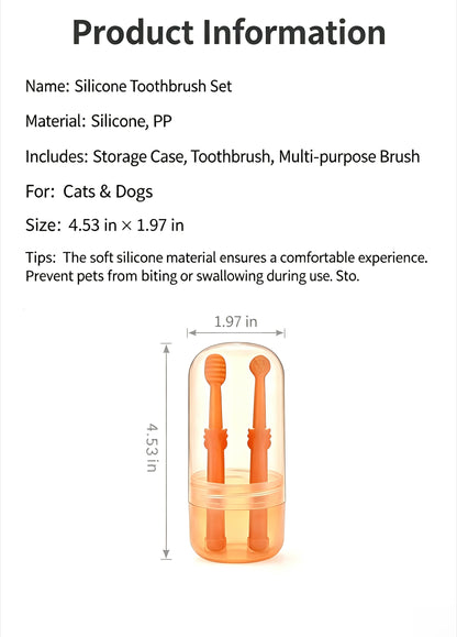 Pet Dental Cleaning Kit, Edible Safe Toothpaste & Soft Silicone Toothbrushes for Dogs and Cats
