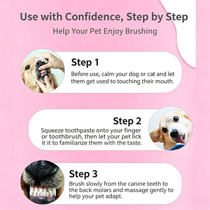 Pet Dental Cleaning Kit, Edible Safe Toothpaste & Soft Silicone Toothbrushes for Dogs and Cats
